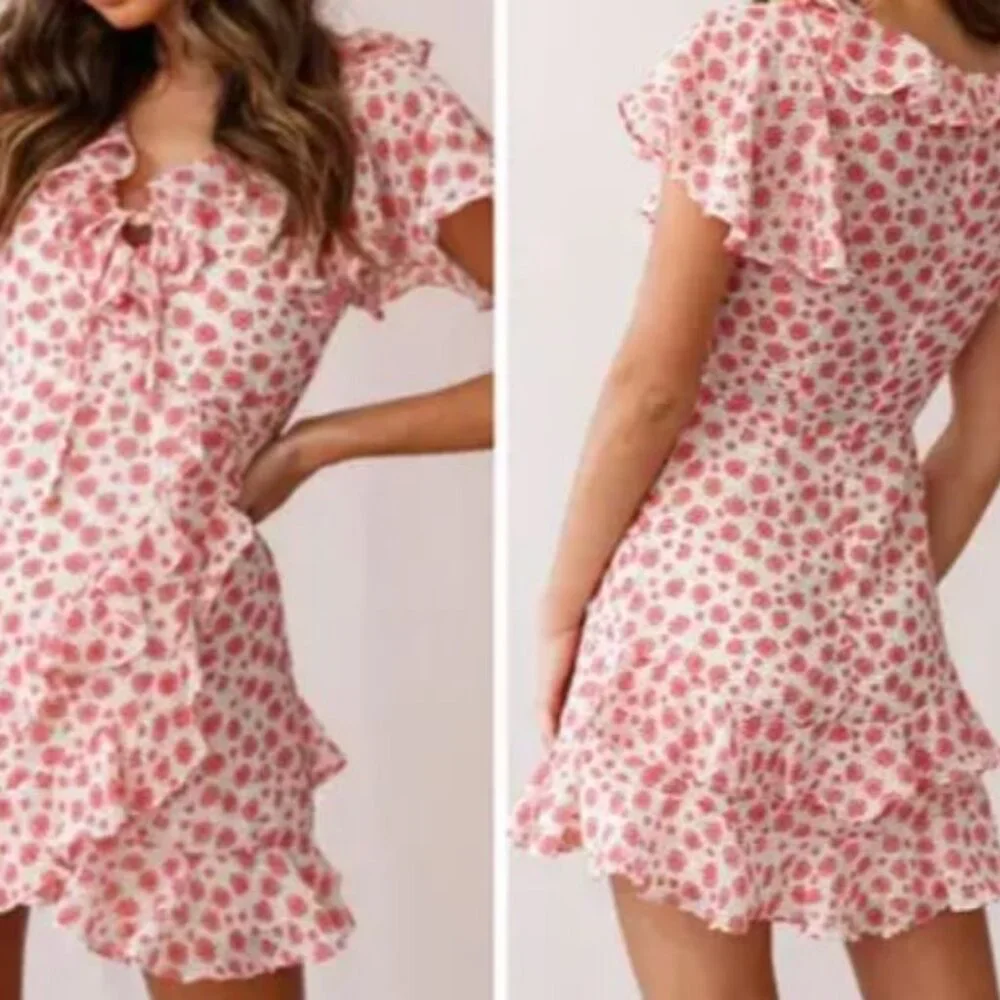 Princess Polly Women's White and Red Ruffled Mini Dress Misses Size 0 - Picture 4 of 11